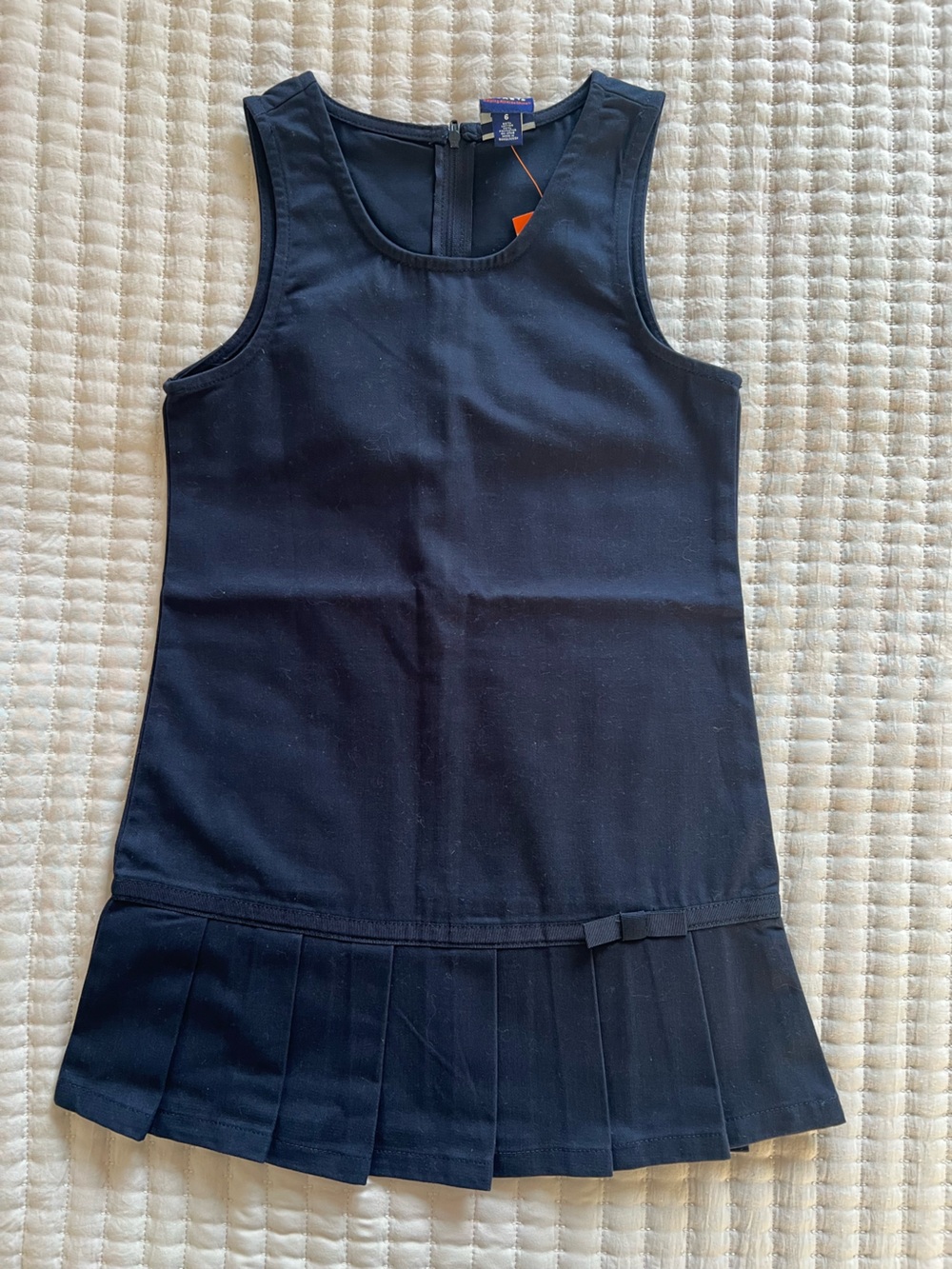 French Toast Navy Sleeveless Pleated-Hem School Dress